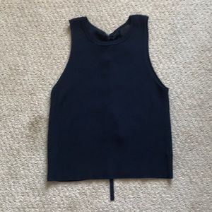Navy Ribbed tye-back tank